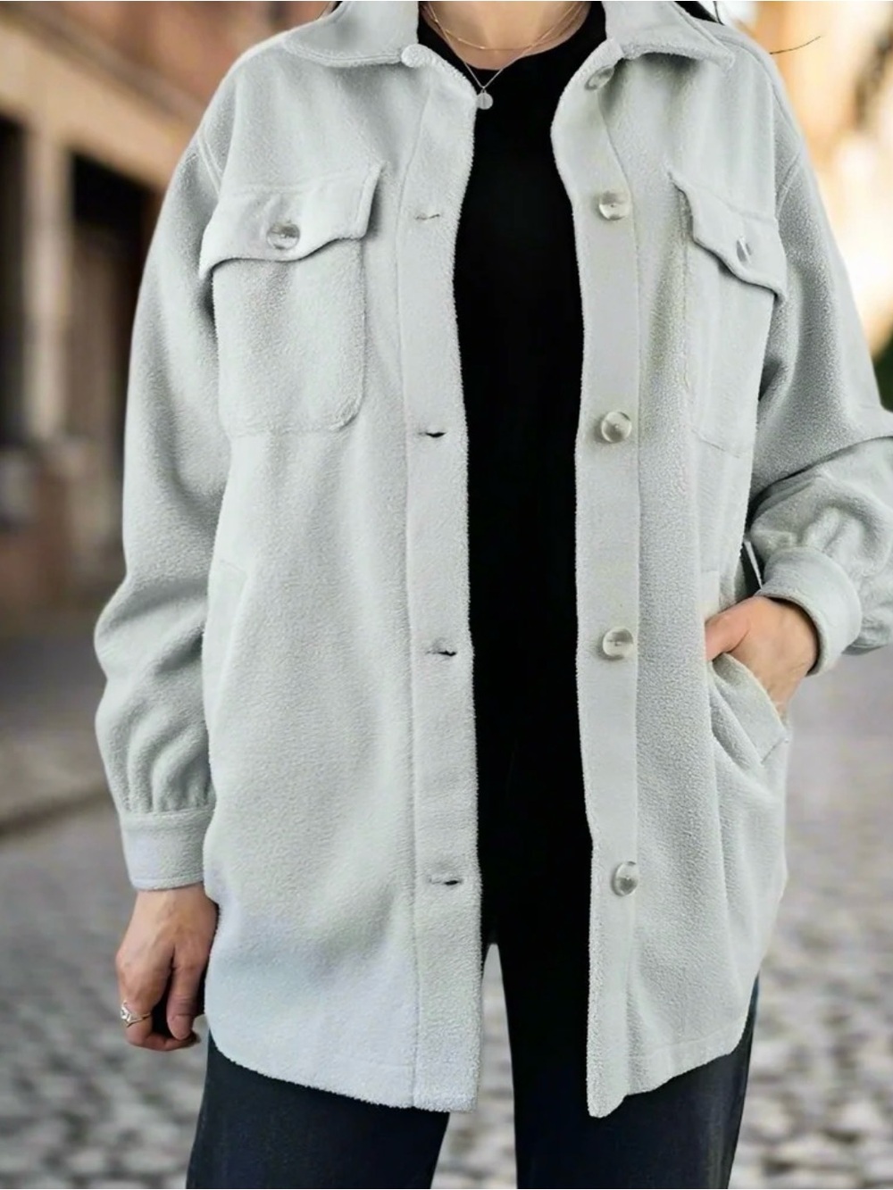 Gentle Fawn Light Gray Teddy Button-Up Jacket